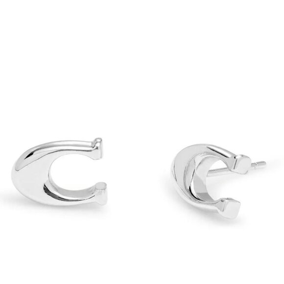 Coach Signature C & Stone Stud Earrings Set Silver Butterfly Close New With Tags - Picture 8 of 13